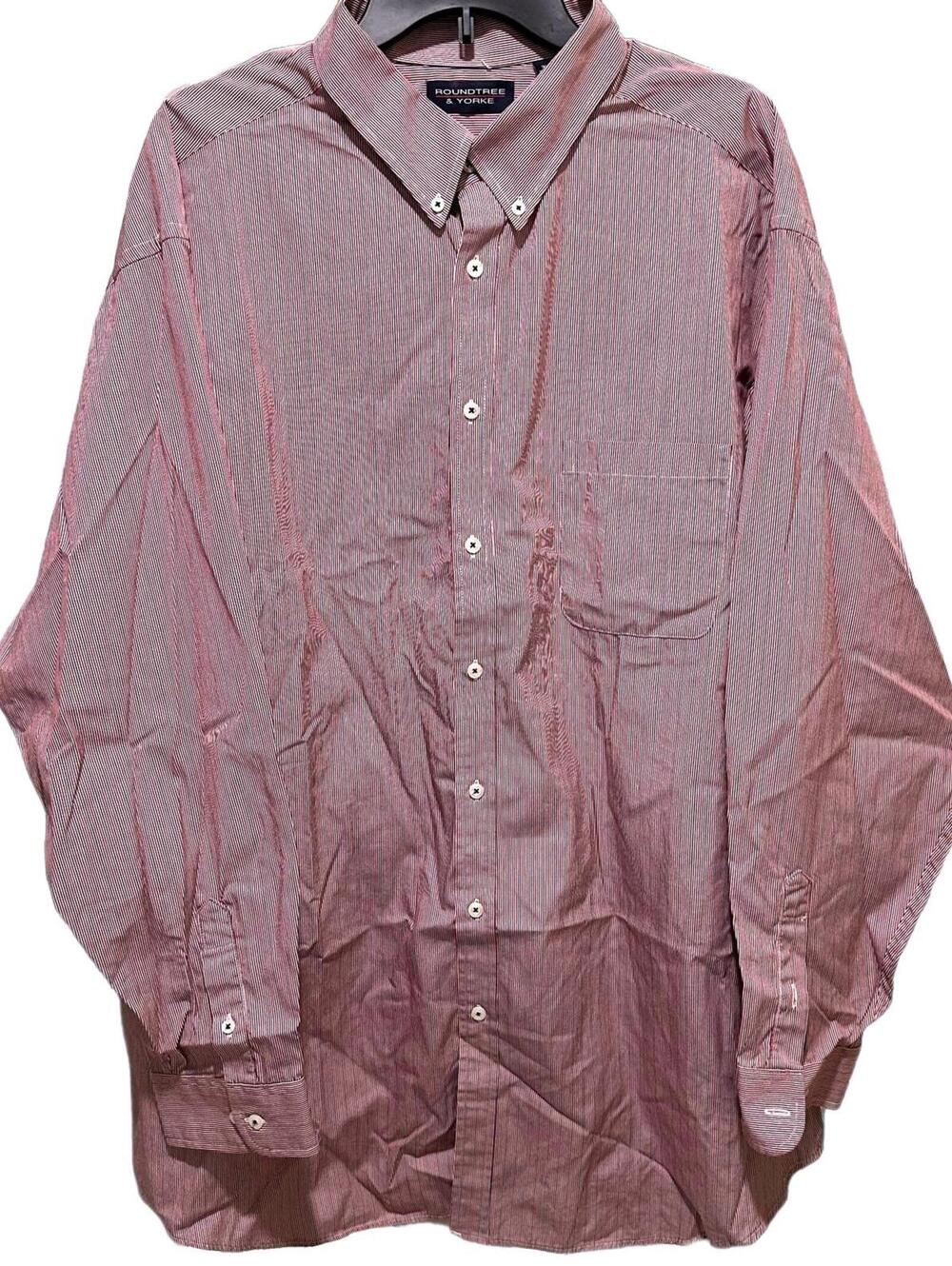 Roundtree & Yorke Men's  Button-Down Long Sleeve Burgundy Stripe Shirt - 3XT